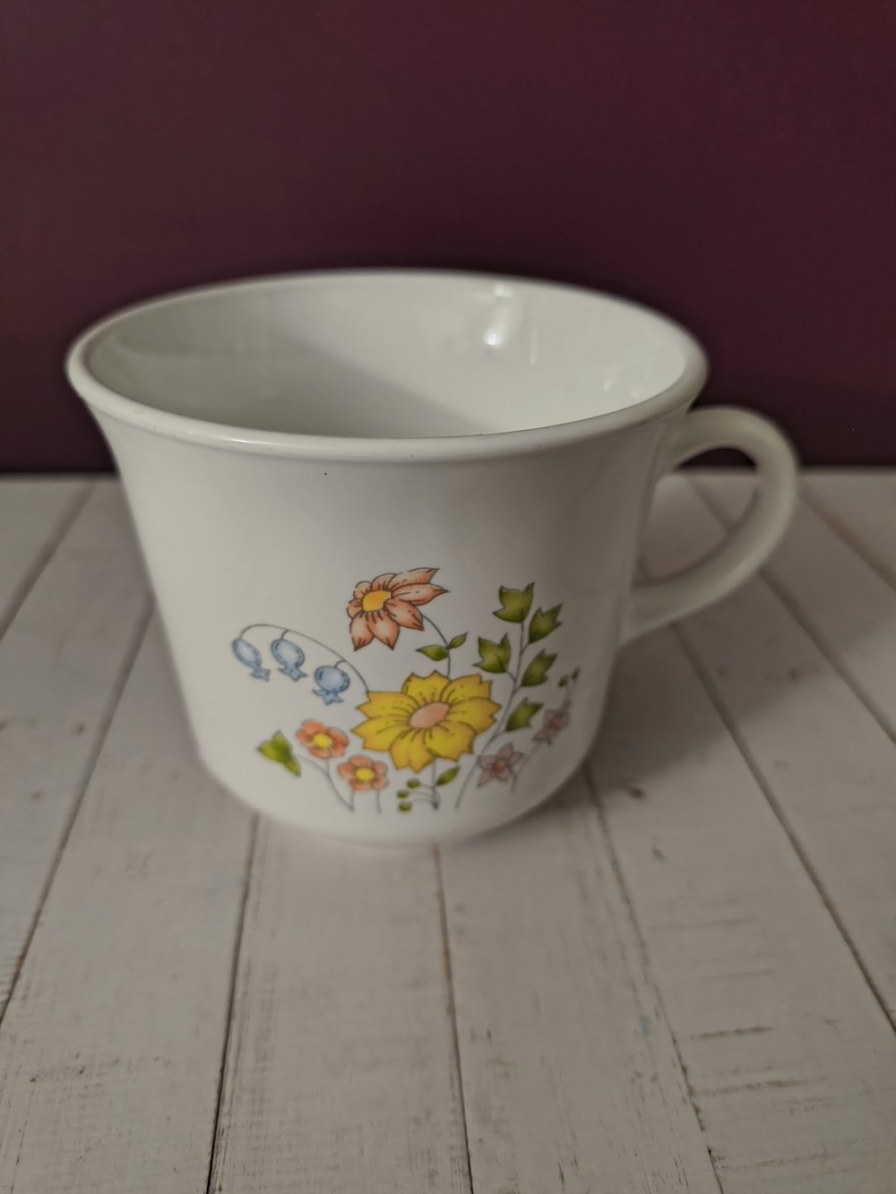 Corningware White Ceramic Mug with Yellow & Pink Floral Accents
